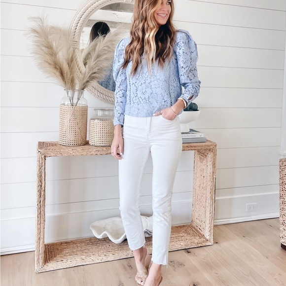 Express Puff Sleeve Lace Pale Blue Top NWT - XS - Picture 2 of 16